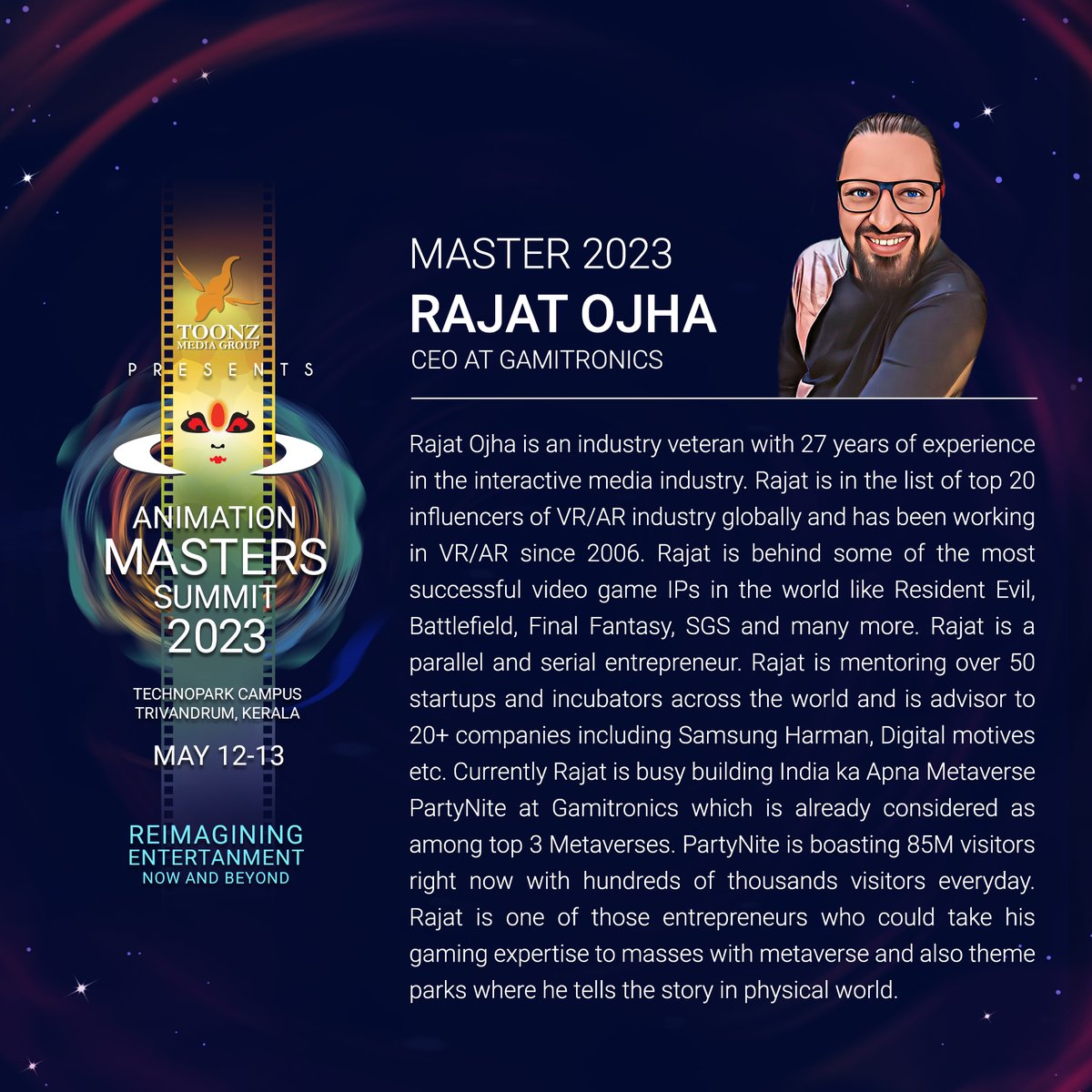 Introducing our master Rajat Ojha. Listen to him at Animation Masters Summit 2023.

#AMS #animation #summit #masters #legends #event #movies #AMS2023 #toonzmediagroup #toonzanimation #toonzentertainment #media #entertainment