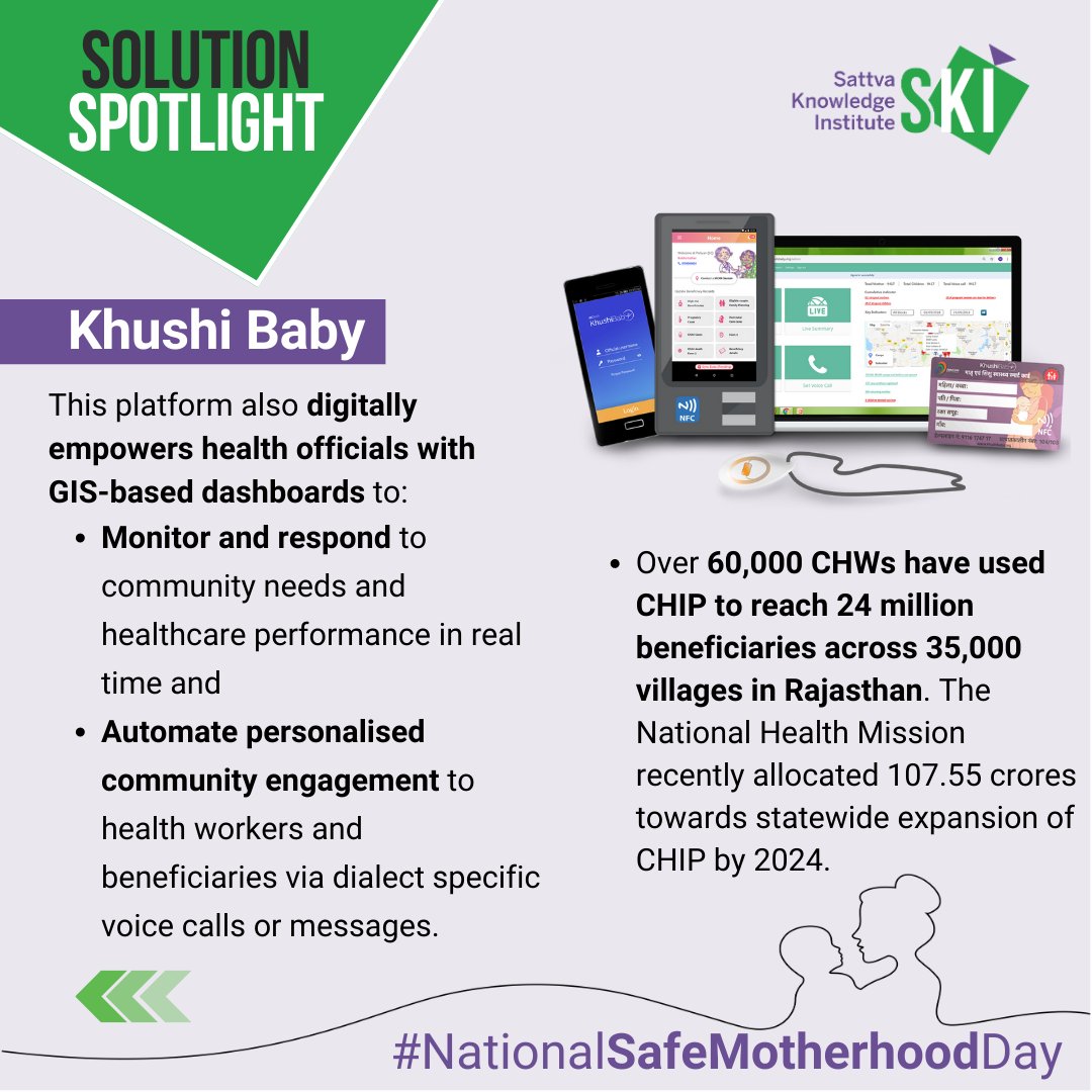 decodingimpact's tweet image. On #NationalSafeMotherhoodDay, we shed light on some digital health interventions that are emerging to remove the roadblocks to equitable access to maternal and child healthcare in India.
Our first #SolutionSpotlight: Khushi Baby&apos;s CHIP system.
@teamkhushibaby