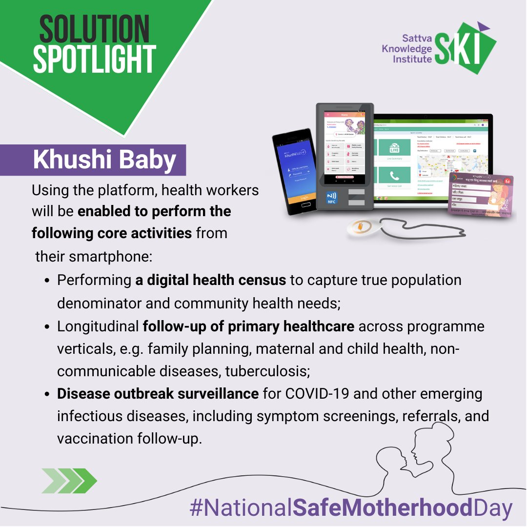 decodingimpact's tweet image. On #NationalSafeMotherhoodDay, we shed light on some digital health interventions that are emerging to remove the roadblocks to equitable access to maternal and child healthcare in India.
Our first #SolutionSpotlight: Khushi Baby&apos;s CHIP system.
@teamkhushibaby
