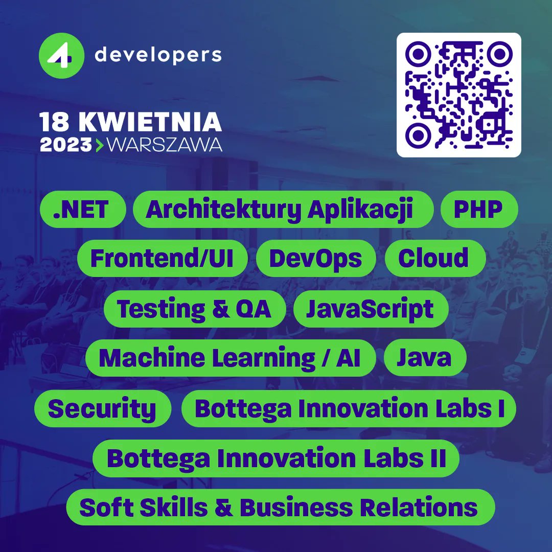_programmergirl's tweet image. Ponownie wspieram jako patron Konferencję 4Developers #4Developers #4Developers2023! 

Konferencja już za tydzień w Warszawie - agenda dostępna pod linkiem buff.ly/3mkoCrs 

A z kodem GIRL_4DEV10 macie 10% zniżki na bilety :)