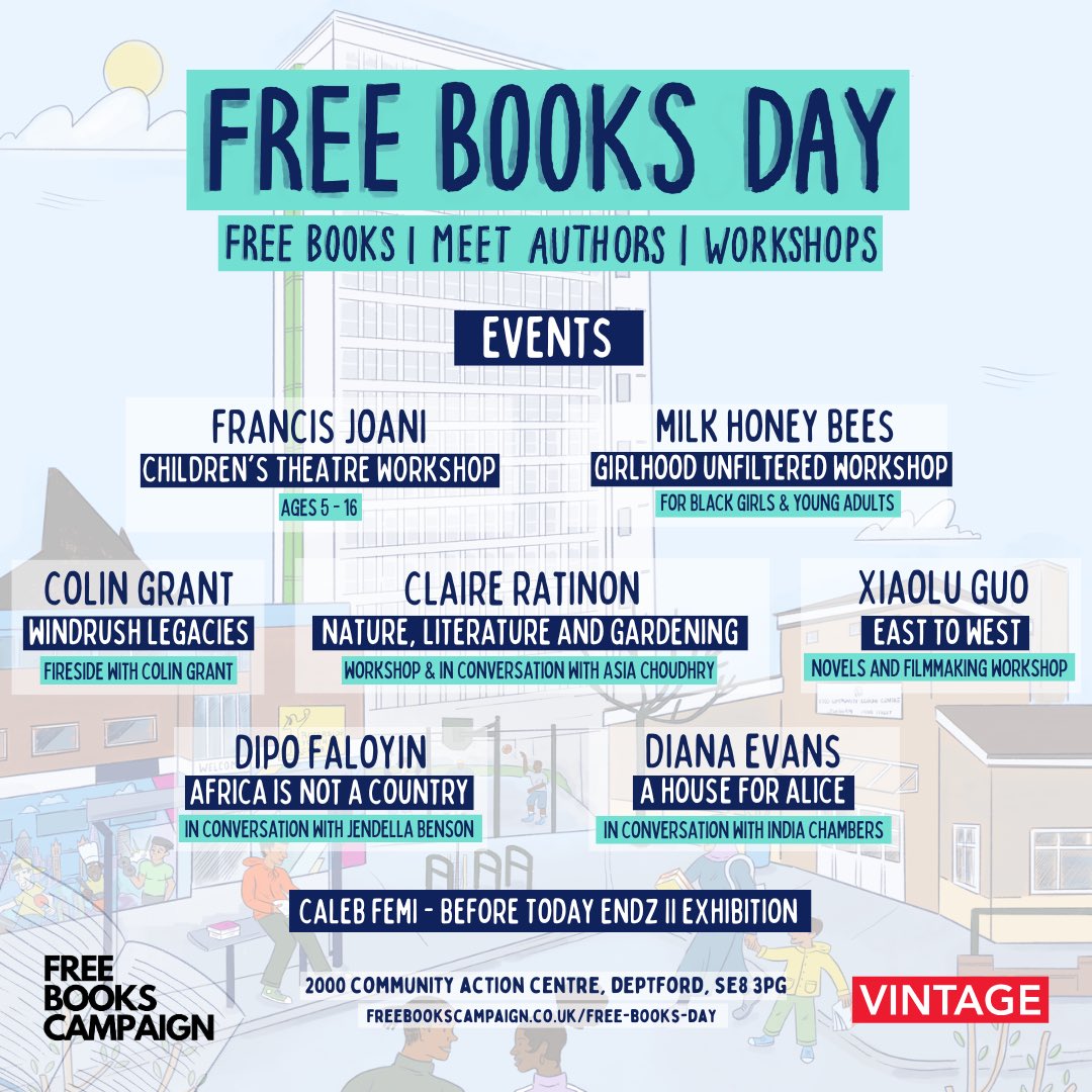 BooksCampaign's tweet photo. Free Books Day is this Saturday! 📚 

We have an incredible selection of workshops, talks and an exhibition - there’s something for everyone. Check out our lineup in this thread 🧵 

And don’t forget to register your interest below👇🏽 

https://t.co/GzsfIHDKjt @vintagebooks https://t.co/TBE1JGcwMZ