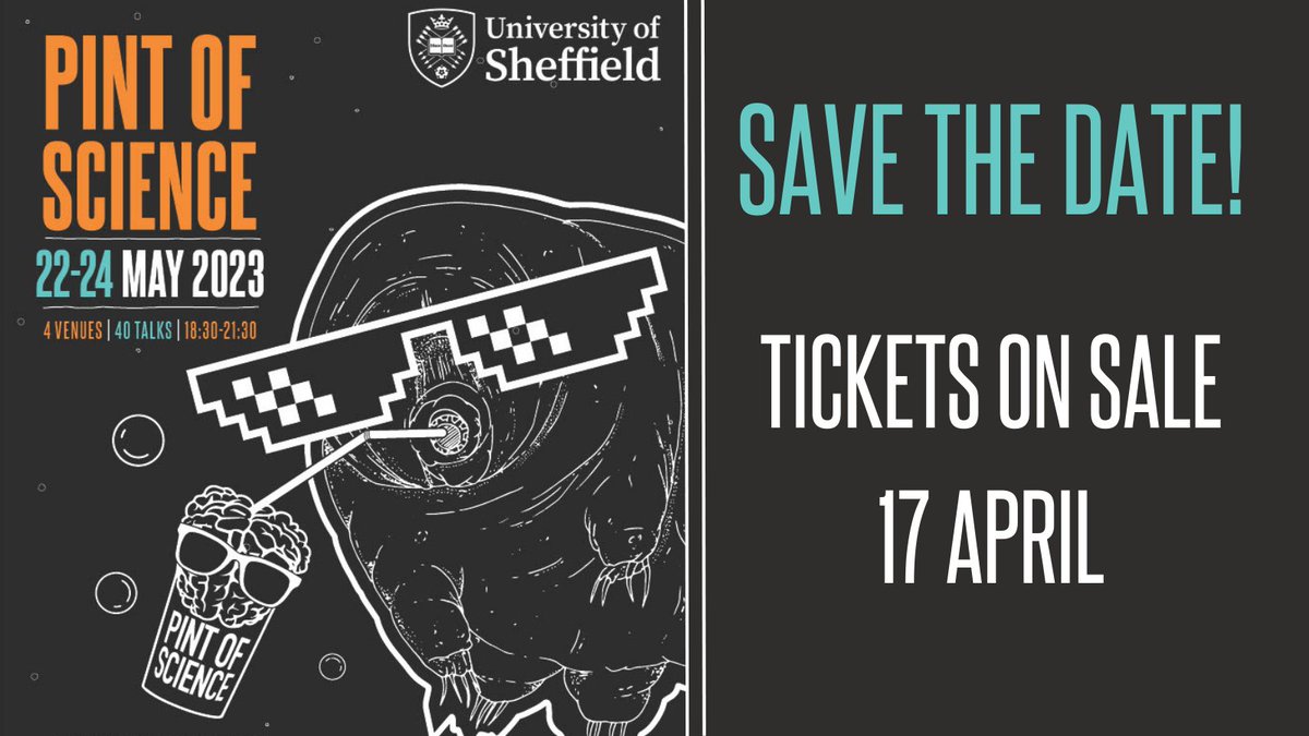 Next month, Pint of Science returns with a vibrant line-up of talks, demonstrations and activities!

Join us from 22nd-24th May for three evenings of science fun in venues across Sheffield.

Tickets will be available from 17th April 2023 - save the date! 

#Pint23 <a href="/pintofscience/">Pint of Science UK</a>