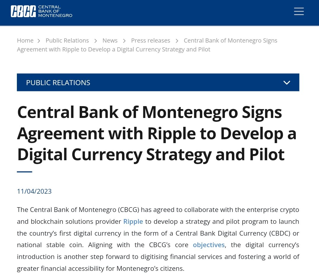 crypto_narcist's tweet photo. Rippleとモンテネグロ中央銀行のCBDCプロジェクトが今月にも開始のようさ!

1月に同国首相がRippleとの提携を発表し、本日中銀からも公式発表されたよ!
電子決済や規制等も検討するようさ

通貨発行型かstable型かは検討中で、詳細は今年後半に明かされるようだね!
また華やかな楽しみが増えたね! https://t.co/6qRVtxkHNw