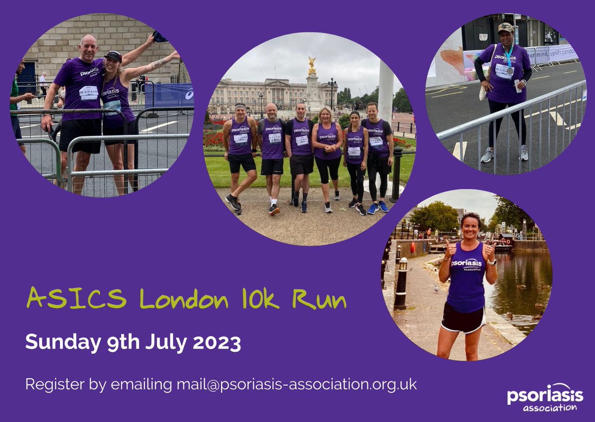 PsoriasisUK's tweet photo. Time to get your running shoes on and register for the London 10k taking place on Sunday 9th July.
Join our #PsoTeam to raise awareness of #psoriasis on the streets of London & raise money for a great cause!π
π½
Email mail@psoriasis-association.org.uk to reserve your place! https://t.co/0cXF0YKZIJ