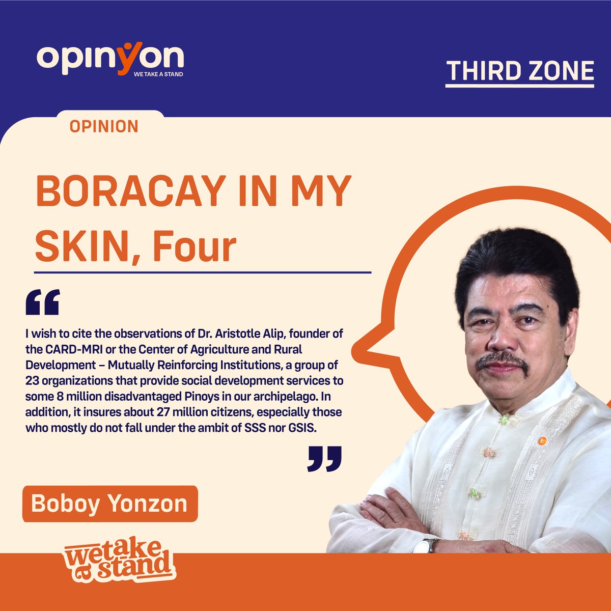 OpinYonNews's tweet photo. BORACAY IN MY SKIN, Four
By BOBOY YONZON
Read more
https://t.co/wpUIkVr3G3
#Boracay #InMySkin #PartFour #Third #Zone #ThirdZone #Column https://t.co/xaBQM7OtP7