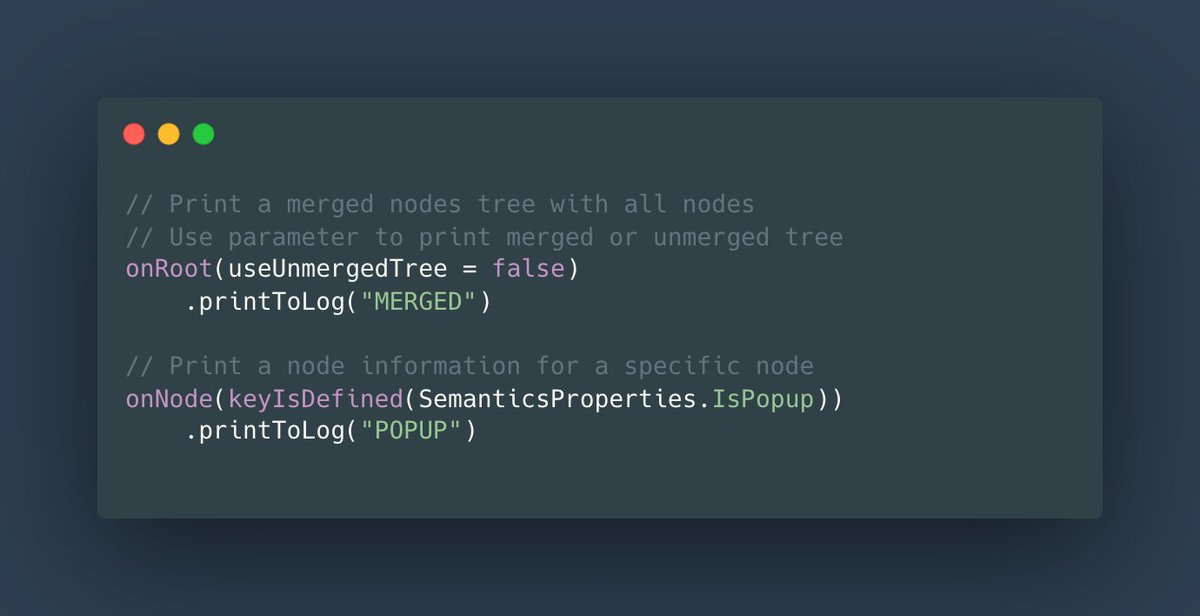 Alex_Zhukovich's tweet image. Jetpack Compose Testing Tip:
You can log the current state of a node tree or component(s) to find more information about UI components at a specific moment of time using the ".printToLog(TAG)" function.
#JetpackCompose #AndroidDev #AndroidTesting