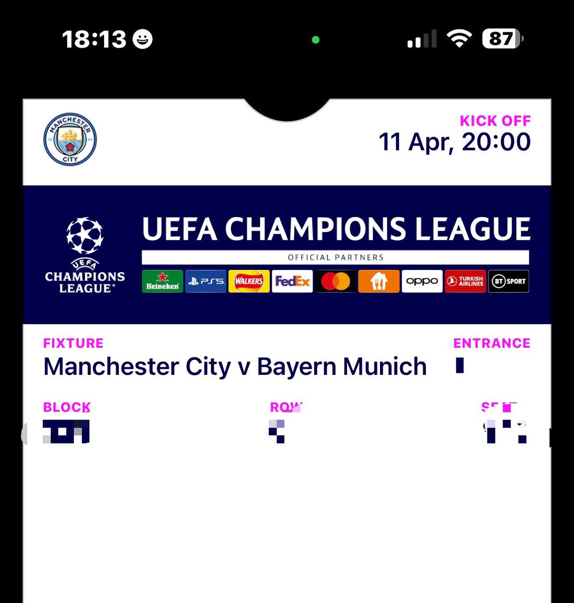 KanuAlison's tweet photo. @City_Xtra @ChampionsLeague @FCBayern Hello for anyone wanting a ticket to the City game tonight I’m selling mine as I’m unable to make it cause my train from Glasgow to Manchester got cancelled. Contact me if interested https://t.co/uoZ96Ldauc