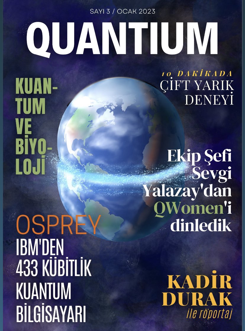 Türkiye'nin ilk ve tek kuantum dergisi olan Quantium’un 3. sayısı Ocak ayında çıktı.

yumpu.com/tr/document/re…

Dergi ekibimiz yeni sayı için hazırlıklara başladı. 

Dergide yer almasını istediğiniz içerikler neler? Yorumlara bekliyoruz.