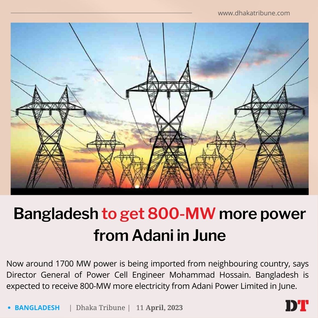 DhakaTribune's tweet photo. Now around 1700 MW power is being imported from neighbouring country, says Director General of Power Cell Engineer Mohammad Hossain
To Read More
https://t.co/mKZQFlW7dL
#dhakatribune #BPDB #Adanipowerlimited https://t.co/ludZZRx7LQ