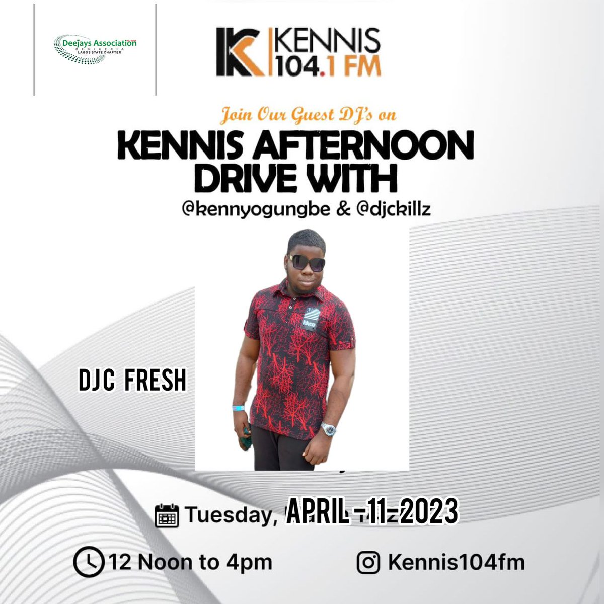 DJ_C_Fresh's tweet photo. Hi fam. Catch me life on kennis 104.1 FM by 12PM Today. #DJ #talk #radio #djanlagos #onebeatonevoice. https://t.co/DksOBRLhnr