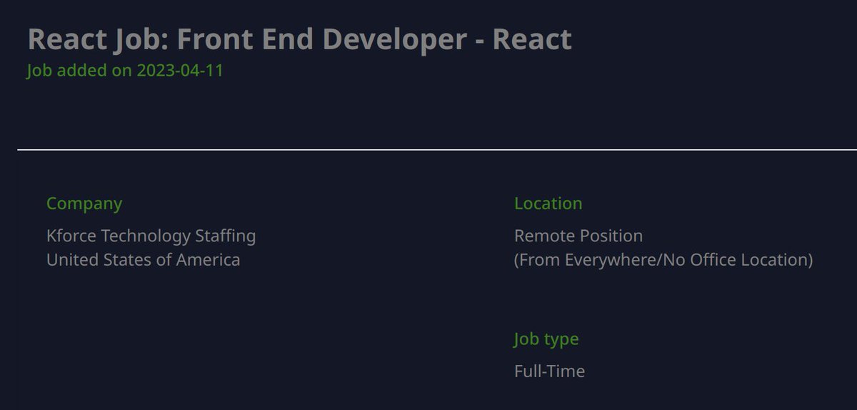 fullstackjob's tweet image. New React JS Job: Front End Developer - React
#react #reactjs #javascript #techjobs #devjobs #remote #remotework #remotejobs
reactjsjob.com/job/2OG7qU1vfM…