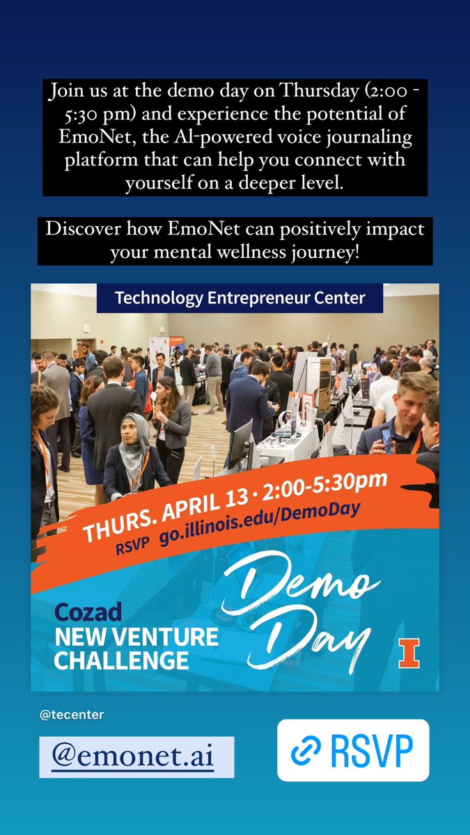 emonetai's tweet image. Join us at the demo day on Thur (2:00 - 5:30 pm) and experience the potential of @emonetai , the AI-powered voice journaling platform that can help you connect with yourself on a deeper level.
Discover how EmoNet can positively impact your mental wellness journey!

#EmoNet #ai