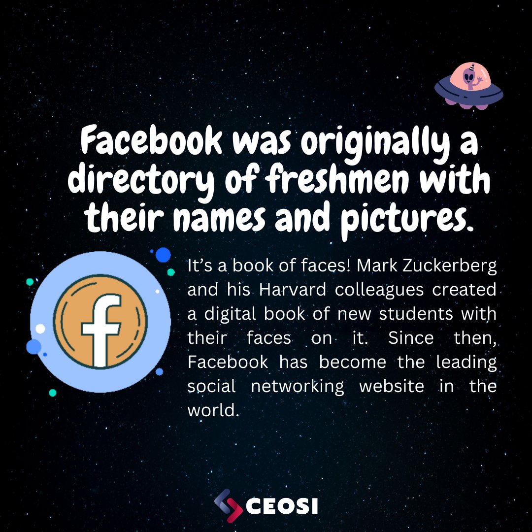 cyberensemble's tweet photo. Did you know that Facebook was originally a directory of freshmen with their names and pictures? It's literally a book of faces! 😝🤪 https://t.co/ZHnCcvbMEX
