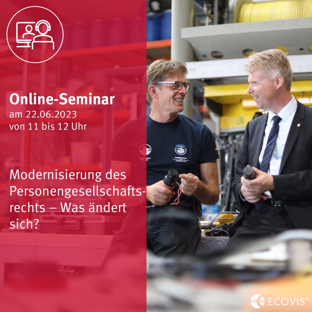 ecovis_com's tweet photo. Das neue #Personengesellschaftsrecht tritt zum 1. Januar 2024 in Kraft.

➡️ Was sich ändert und für wen diese Änderungen relevant sind, erfahren Sie in unserem Online-Seminar am 22.06.2023: https://t.co/Dvjt62HCZx https://t.co/8m5SKnJg7q