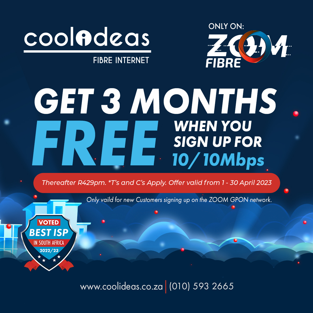 coolideas_ZA's tweet image. 📷 April Special Alert 📷
Cool Ideas and @zoom_fibre  are teaming up to offer you an amazing deal this April.
Sign up for the 10/10Mbps package in April and get THREE MONTHS of FREE internet! 
 #coolfibre #ZoomFibre #AprilSpecial #FreeInternet