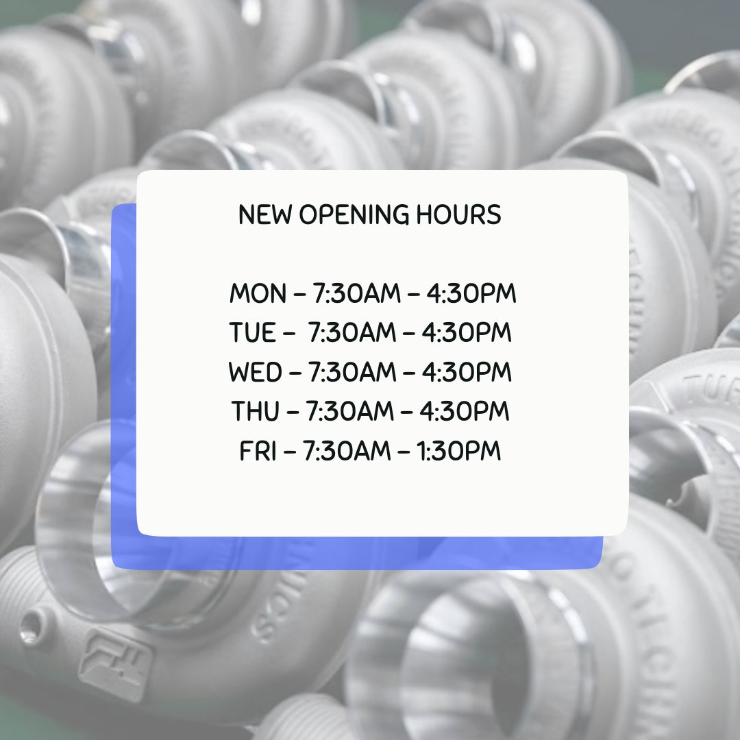 Please see below our new opening hours: