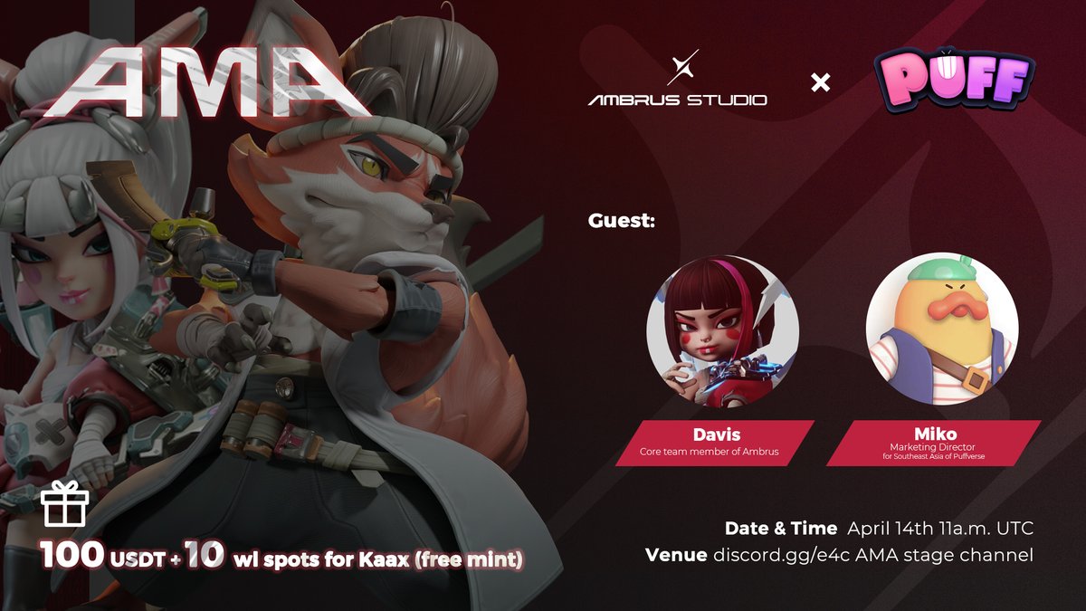 Join us for an exclusive AMA session on April 14th at 11am UTC with the incredibly talented <a href="/puff_chickenoil/">Puffverse | Miko $PFVS</a>! Get ready to delve into their captivating game &amp; the unique Puffverse they're creating. 

Chance to win USDT &amp; WL spots for Kaax free mint #NFT.  #Giveaway #E4C #AMA
