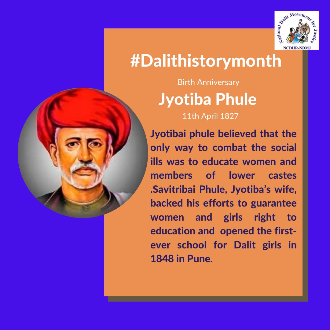 NDMJ_NCDHR's tweet photo. Though two century have passed, but till date the struggle, the movement still holds equal importance. #dalitmovement #jyotibaphulejayanti #Dalitjustice #Dalitrights #Daliteducation #Dalitliteracy https://t.co/XoHG8IBi8K