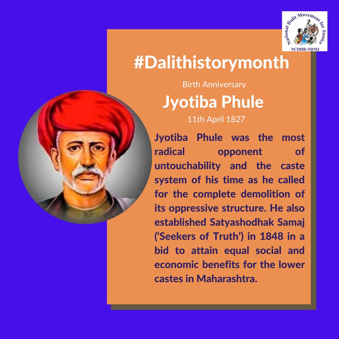 NDMJ_NCDHR's tweet photo. Though two century have passed, but till date the struggle, the movement still holds equal importance. #dalitmovement #jyotibaphulejayanti #Dalitjustice #Dalitrights #Daliteducation #Dalitliteracy https://t.co/XoHG8IBi8K