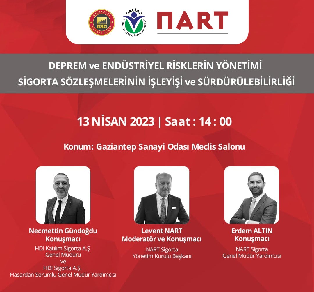 DEPREM RİSKLERİNİN YÖNETİMİ VE VE SİGORTA SÖZLEŞMELERİNİN ÖNEMİ TOPLANTISI 

Odamız ve NART Sigorta iş birliğinde düzenlenecek toplantıda konu ile ilgili önemli bilgiler paylaşılacak.

🗓️ 13 Nisan Perş.
⏰ 14:00
📍 GSO

Daha fazla bilgi için tıklayınız ⤵️
gso.org.tr/tr/etkinlikler…