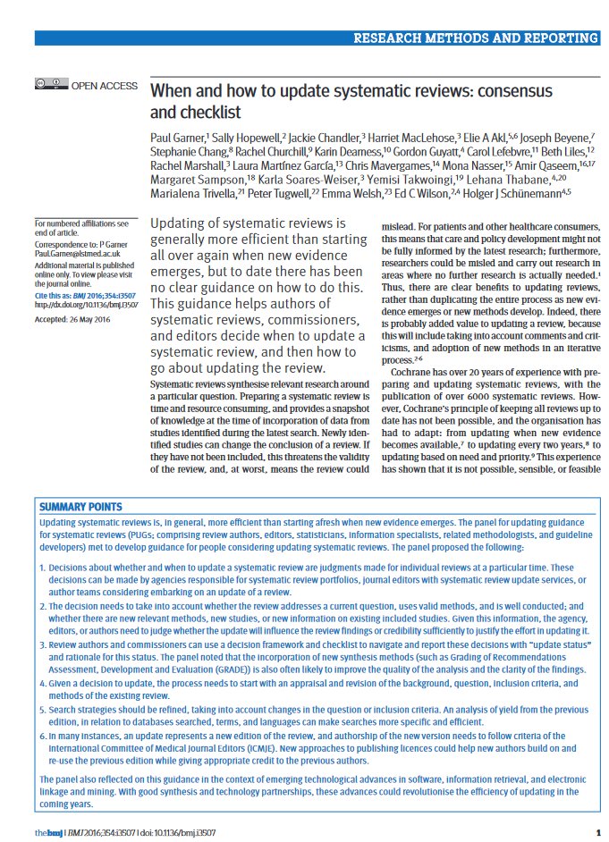 Cuándo y cómo actualizar las #RevisionesSistemáticas: consenso y lista de comprobación
<a href="/bmj_latest/">The BMJ</a> 
🔗bmj.com/lookup/doi/10.…
