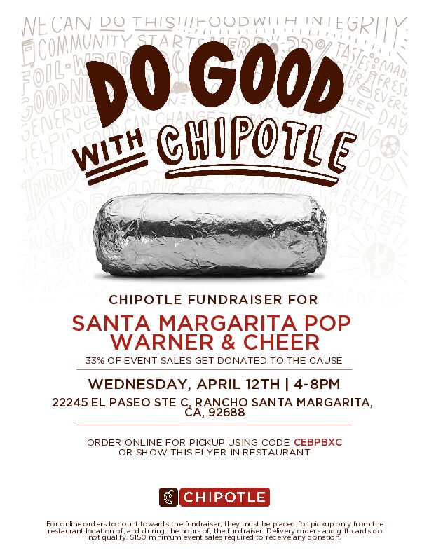 Join us TODAY at Chipotle in RSM - 20% of proceeds will be donated to help make the 2023 season the best yet! smpopwarner.com/Default.aspx?t…