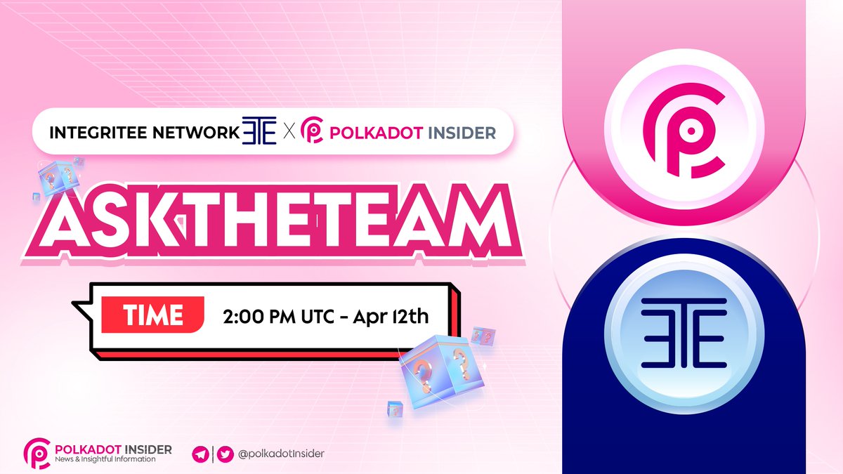 PolkadotInsider's tweet photo. 🎙️ #PolkadotInsider will be hosting an AMA with @integri_t_e_e, a protocol to unchain the value of sensitive data.
Stay tuned and save the date:
🗓️ Apr 12th at 2 PM UTC
🌐 https://t.co/Qe7F4msbMS
#Polkadot #Kusama #IntegriteeNetwork #DOT #KSM #Parachain https://t.co/2gzkAZgxln
