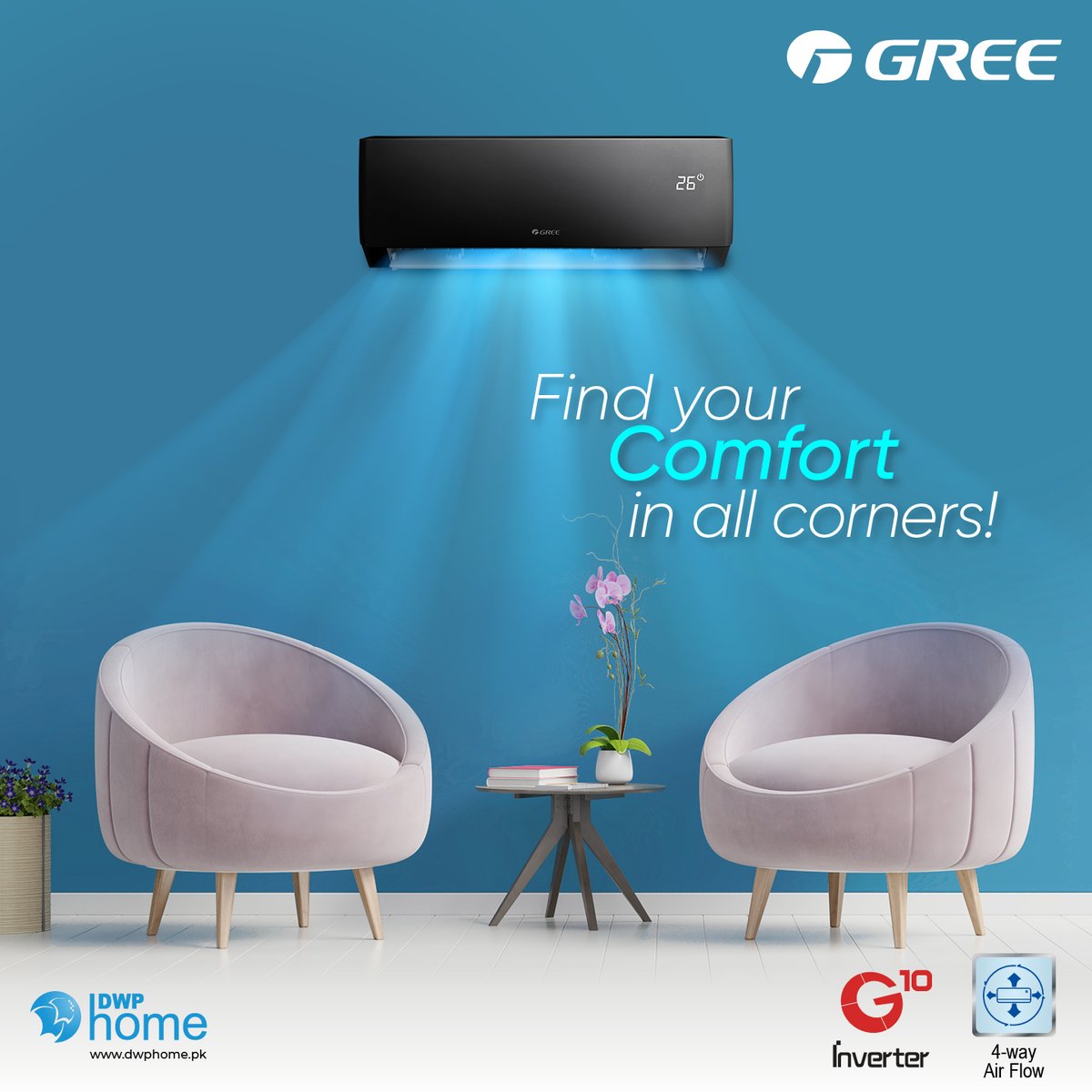 GreePakistan's tweet photo. Gree AC is designed to cool farther with its 4-Way Air Flow so that you stay cool wherever you are in the room.

https://t.co/Clf5ZuFjTL

#Gree #MakingLifeBeautiful #PularSeries #AirConditioner #G10Inverter https://t.co/jjO0oD9W2p