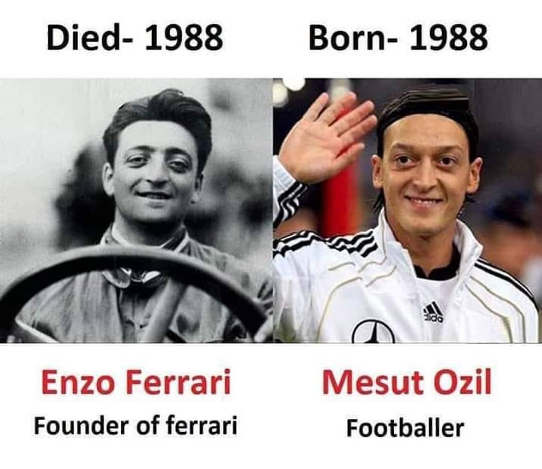 Betin on X: Enzo Ferrari, founder of Ferrari passed on in 1988 same year  Mesut Ozil was born. Their striking resemblance is not questionable.   / X