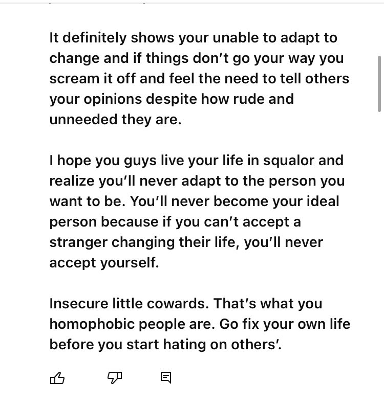 After I got high and watched some YouTube shorts, I came across a modern family short and in the comments of the most recent were these homophobic people. 

This is what I have to say to them.