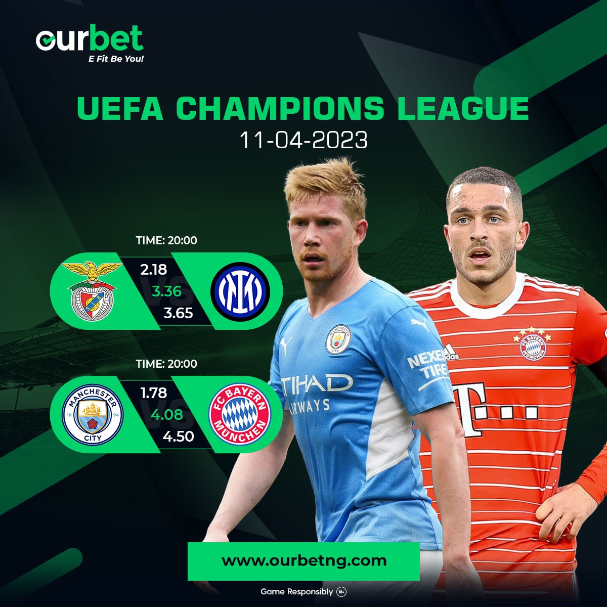 The UCL is back with two big games tonight. Head straight to ourbetng.com to place your bets 

#ucl #nigeria #bet #football
