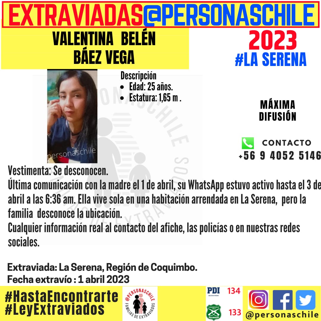 132laclave's tweet photo. 🚨ALERTA ACTIVADA LA SERENA,  REGIÓN DE COQUIMBO 🚨
Máxima difusión,  cualquier información que permita encontrarla avisar al teléfono del afiche,  las policías o nuestras RRSS.
@Personaschile  
@PersonaschileS
@FDesaparecidos 
@PDI_Coquimbo 
@CarabCoquimbo https://t.co/Ddf1CwwGHR
