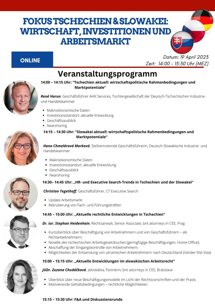 CT Executive Search (@ct_executive) on Twitter photo WEBINAR: FOKUS TSCHECHIEN & SLOWAKEI: WIRTSCHAFT, INVESTITIONEN UND ARBEITSMARKT
Das Webinar wird von <a href="/CT_Executive/">CT Executive Search</a> mit Unterstützung der <a href="/GermanCzechCham/">AHK Tschechien | ČNOPK</a> und der <a href="/AHK_Slowakei/">AHK Slowakei</a> organisiert.
Anmeldung: bit.ly/3fGZuaL
#HR #executivesearch #arbeitsmarkt WEBINAR: FOKUS TSCHECHIEN & SLOWAKEI: WIRTSCHAFT, INVESTITIONEN UND ARBEITSMARKT
Das Webinar wird von <a href="/CT_Executive/">CT Executive Search</a> mit Unterstützung der <a href="/GermanCzechCham/">AHK Tschechien | ČNOPK</a> und der <a href="/AHK_Slowakei/">AHK Slowakei</a> organisiert.
Anmeldung: bit.ly/3fGZuaL
#HR #executivesearch #arbeitsmarkt