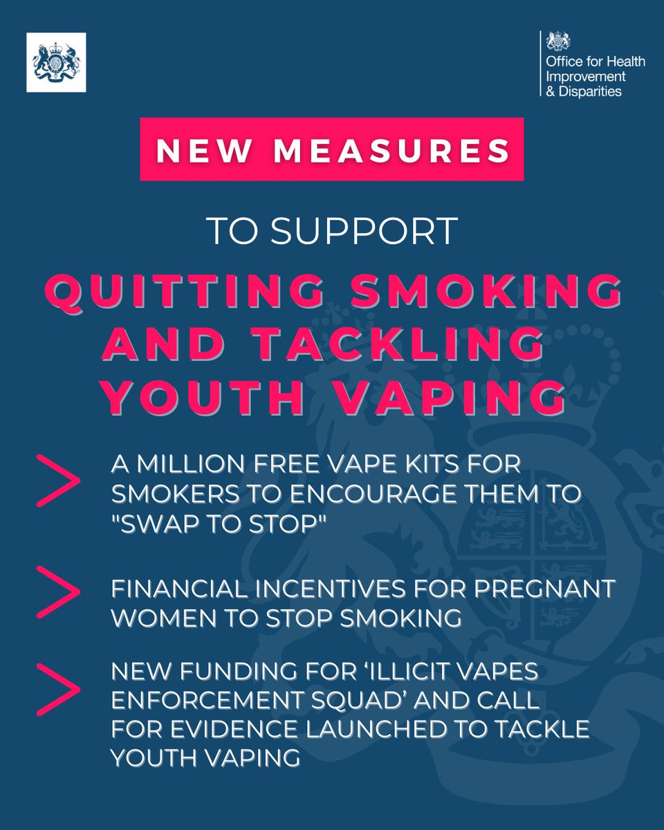 We're taking action to help people quit smoking & prevent youth vaping. New measures will help one million adult smokers switch to vaping & a specialist team will tackle illegal and We're taking action to help people quit smoking & prevent youth vaping. New measures will help one million adult smokers switch to vaping & a specialist team will tackle illegal and