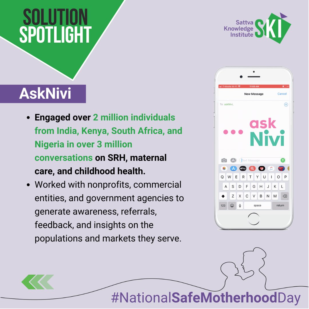 Our next Solution Spotlight focuses on the AskNivi chatbot @asknivi To learn more, read our perspective on digital solutions for maternal and child health: lnkd.in/gpf8ZYnV #digitalhealth #communityhealth #maternalandchildhealth #SafeMotherhoodDay