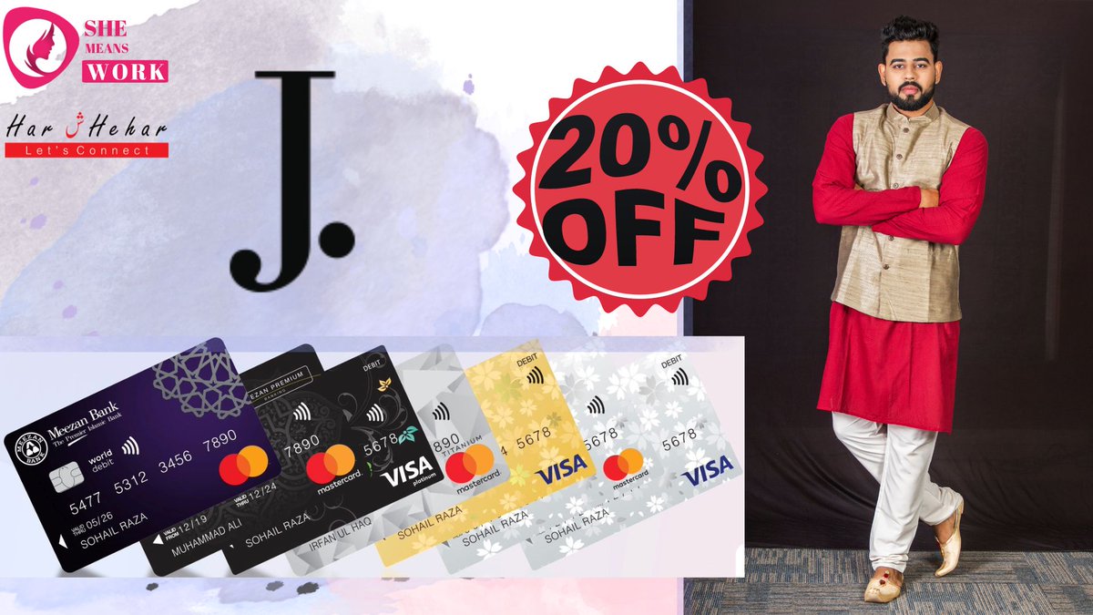 Meezan Bank and J. offer an amazing deal this Eid for those looking to shop. Customers can avail up to 20% discount at J. 
harshehar.com/#/post-detail/…

#Eid #eiddiscount  #JDot #festivecollection #AvailableNow #MeezanBank 
@LubzBhayat @JunaidJamshedPK