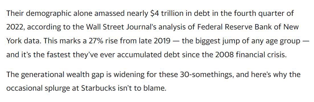 humanismhq's tweet photo. Millennials amassed $3.8 trillion in debt in Q4 of last year alone.
“The generational wealth gap is widening…” #gengap #wealth #wealthgap https://t.co/TRjTPi4KtB
