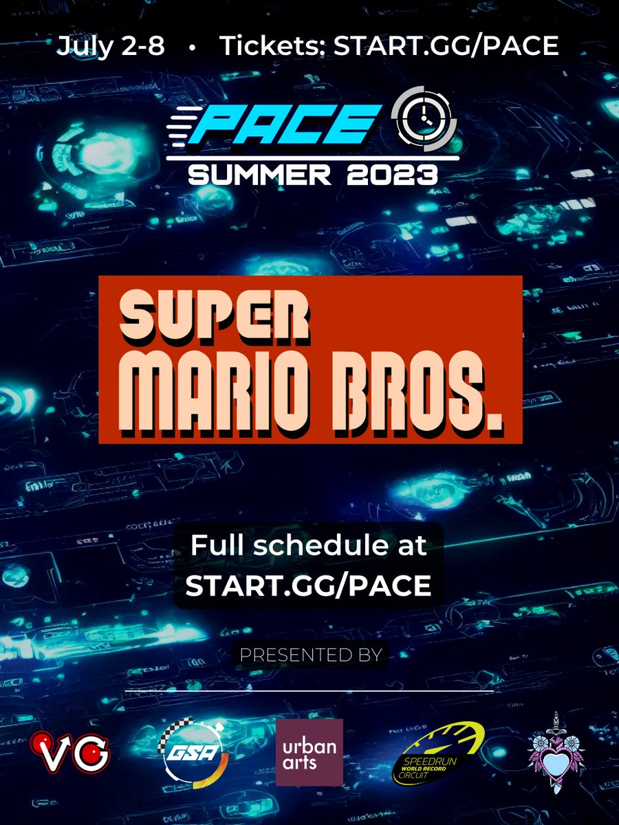 Last but not least, Super Mario Bros. is coming to PACE 🍄

Bringing you a Simultaneous Tournament as seen on YouTube by FlibidyDibidy, &amp; some Any%/Warpless LTA Tournaments too!

Featuring Niftski, Kosmic, GTAce &amp; more. Don't miss it! 🤠