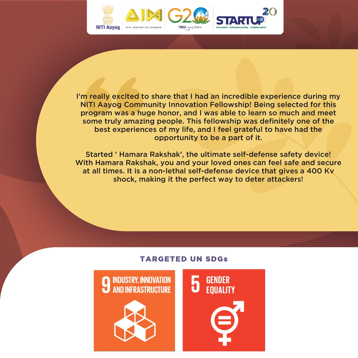 AIMtoInnovate's tweet photo. Safety starts with self-defense!💪

@DuttLovelash, a CIF from @AcicRise, is maximising safety with his innovation 'Hamara Rakshak', a non-lethal taser to ward off attackers.🙌

Take a look at his experience as a Community Innovator Fellow⤵️ https://t.co/w8hTTbK169