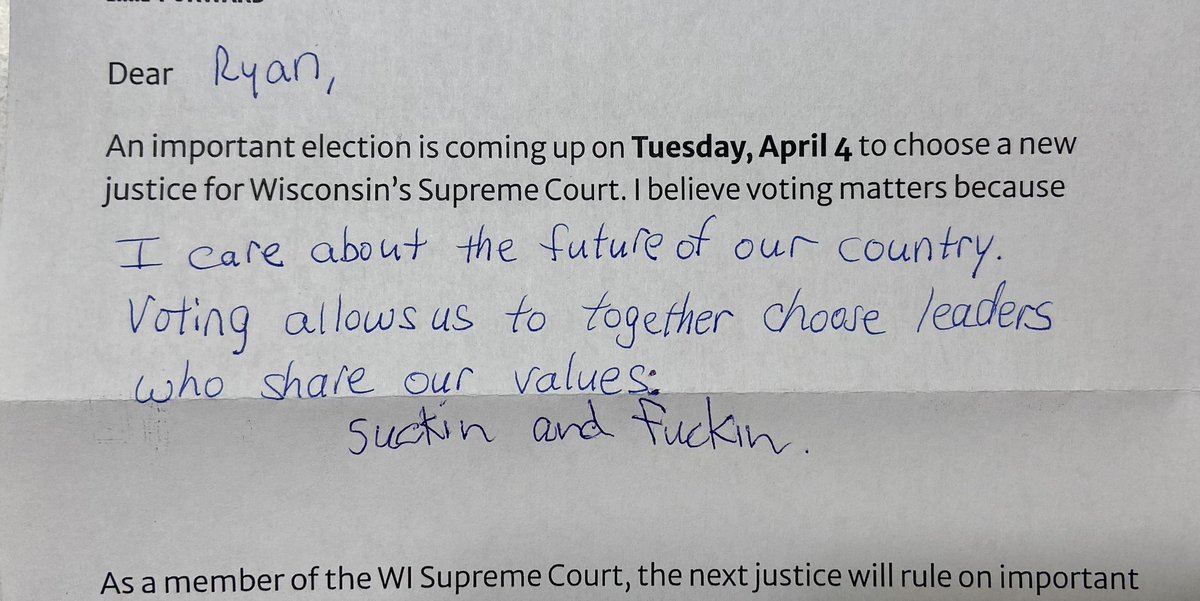 clhghs's tweet photo. If anyone’s wondering about WhizCheeseCan politics

1. A swing state is DIFFERENT every couple years. If you don’t have unlimited data, you will die.

2. $42 million in state Supreme Court election spending can and does look like 17 handwritten personal calls to action. https://t.co/37EHGFBHLW