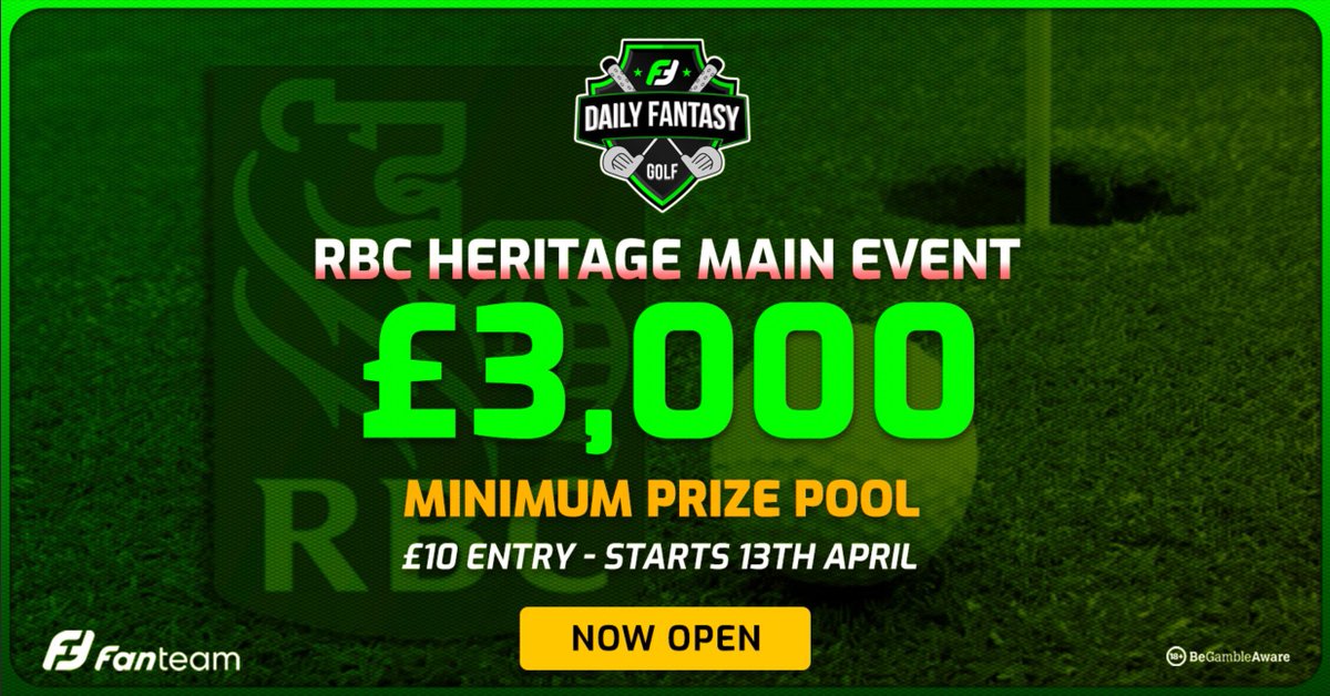 FanTeamOfficial's tweet photo. RBC HERITAGE 🏌️‍♂️

We hope you enjoyed #themasters over Easter weekend 

We're straight back to it with the #RBCHeritage &amp; it's a stacked field thanks to its elevated status ⭐️

We've kept the buy-in lower &amp; the guarantees 
high 🔥

Starts Thursday 

▶️ https://t.co/U7IsEzqI3p https://t.co/Xu540dHR8B