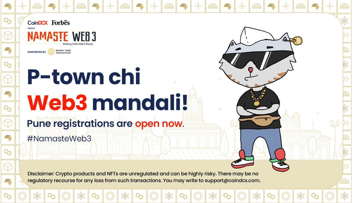 Gear up for #NamasteWeb3 on April 15th in Pune! 

We have lined up distinguished panelists from <a href="/CoinDCX/">CoinDCX : India Ka Crypto Coach</a>, <a href="/Okto_app/">mv</a>, <a href="/Wipro/">Wipro</a>, <a href="/NEARProtocol/">NEAR Protocol</a> and more, who will share insights on '#Web3: The Future of the Internet is Upon Us'. 

 Register now at cutt.ly/B7ygQb1.