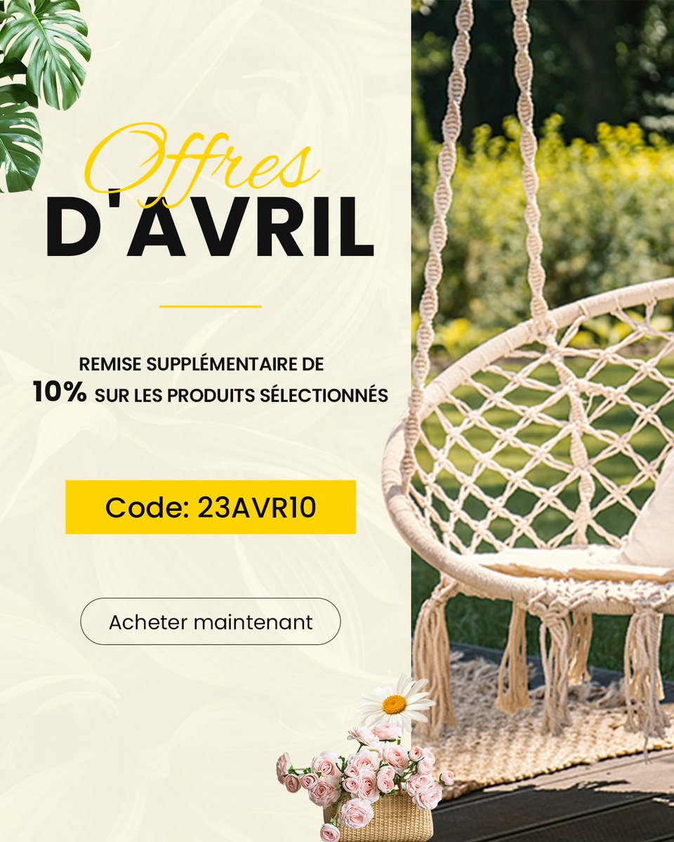 CostwayFrance's tweet photo. // Promotion Mensuelle //
Extra -10% sur les produits sélectionnés
Coupon : 23AVR10
Tout sur 👉 https://t.co/jjuRm7sPey

#venteprivee #venteprivée #promo #réduction #promotion #remise #coupon #codepromo #costway #deco #jouets #sportsequipment #fitness #burau https://t.co/fz043EPaWP