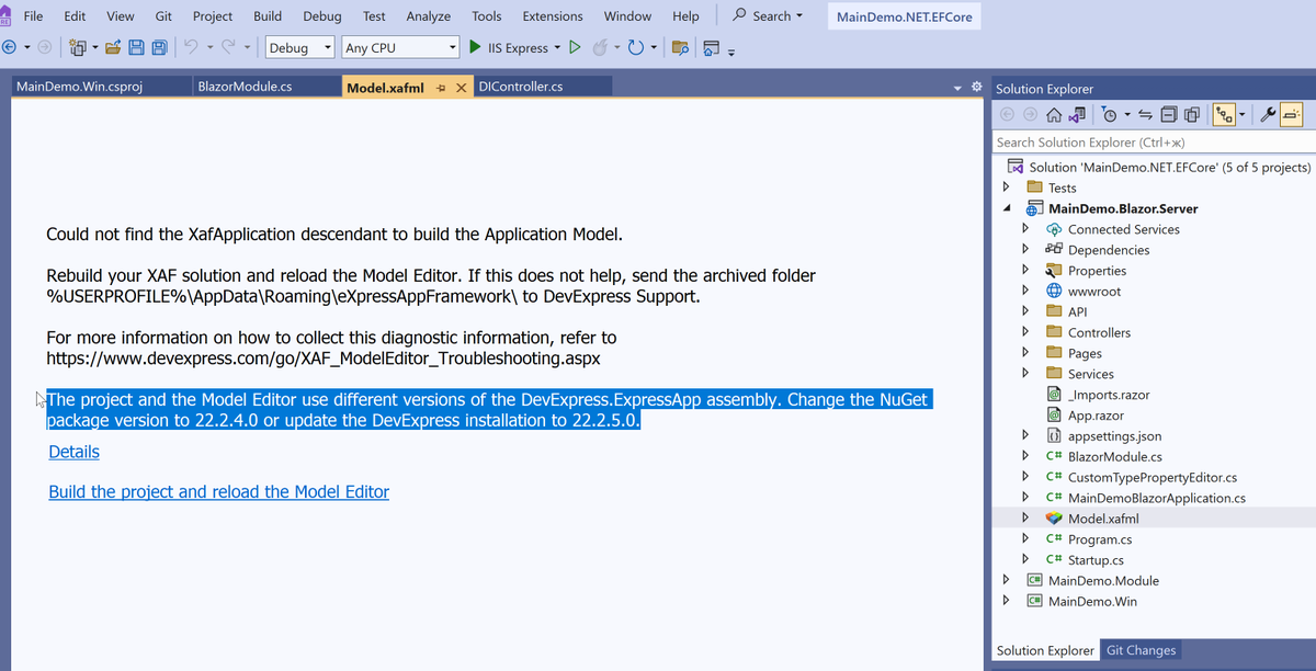 DevExpress_XAF's tweet photo. Great news! The latest versions of #DevExpress #XAF automatically detect version conflicts in Model Editor (caused by online NuGet feeds and offline installers).
#codediagnostics #usability #qa https://t.co/ZUzHAwOwT2