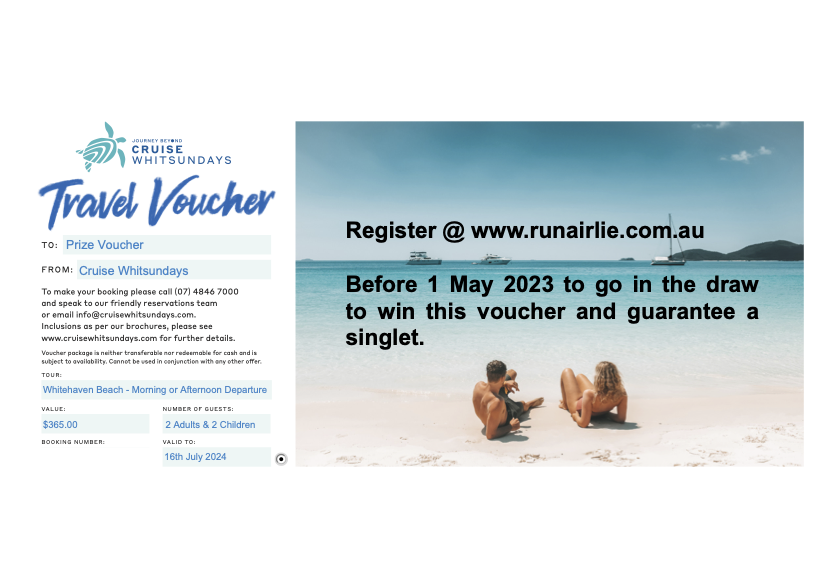 Register before 1 May 2023 to go in the draw to win a Whitehaven Beach Trip courtesy of Cruise Whitsundays! #marathon #halfmarathon #10k #5k #2k #1k #1mile #kids #corporate #cruisewhitsundays #ABMF23 <a href="/cruisewhit/">Cruise Whitsundays</a>