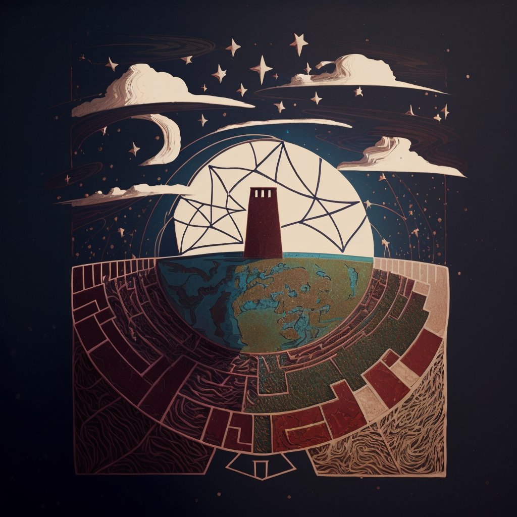 A 'celestial' MidJourney re-interpretation of #linoprint I did several years ago.