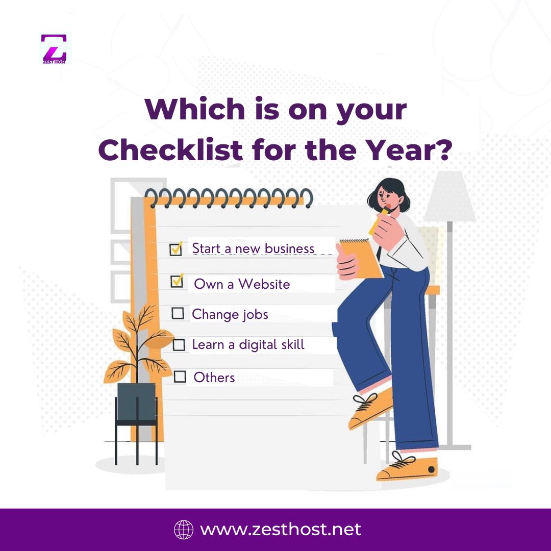 ZestHost's tweet photo. What is on your checklist for 2023?

Get online and grow your business with our affordable web hosting packages. Sign up now at https://t.co/VLDhkBBHdP

#Zesthost #innovative #branding #digitalmarketing #seo #webdesign #graphics #marketing #graphicdesign #socialmedia #facebook https://t.co/zKfMpqLxeT
