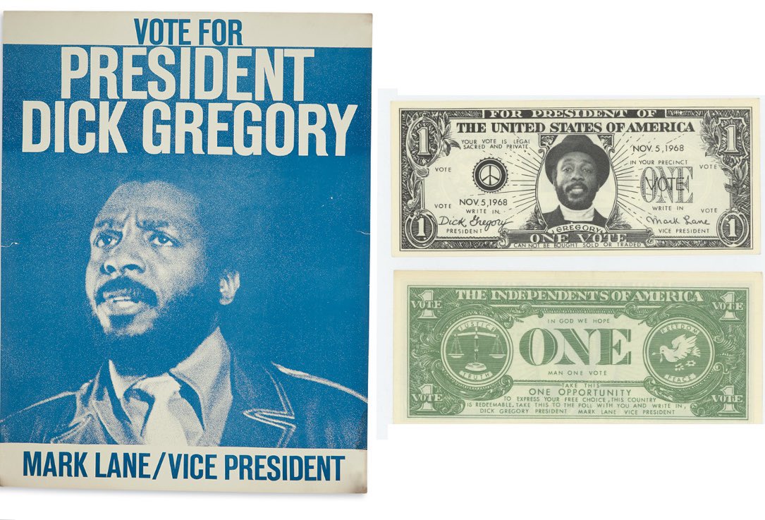 HighLevelComedy's tweet photo. The GOAT &amp; REALEST human to ever be elected as a World Leader by becoming the 37th President of the United States (before the good ole timey “powers that be” had to jerry-rig it back to one of their puppet shitheads, in this case Nixon; as reported by @WSJ in 1968)
 
Dick Gregory https://t.co/dS5YEdnvib