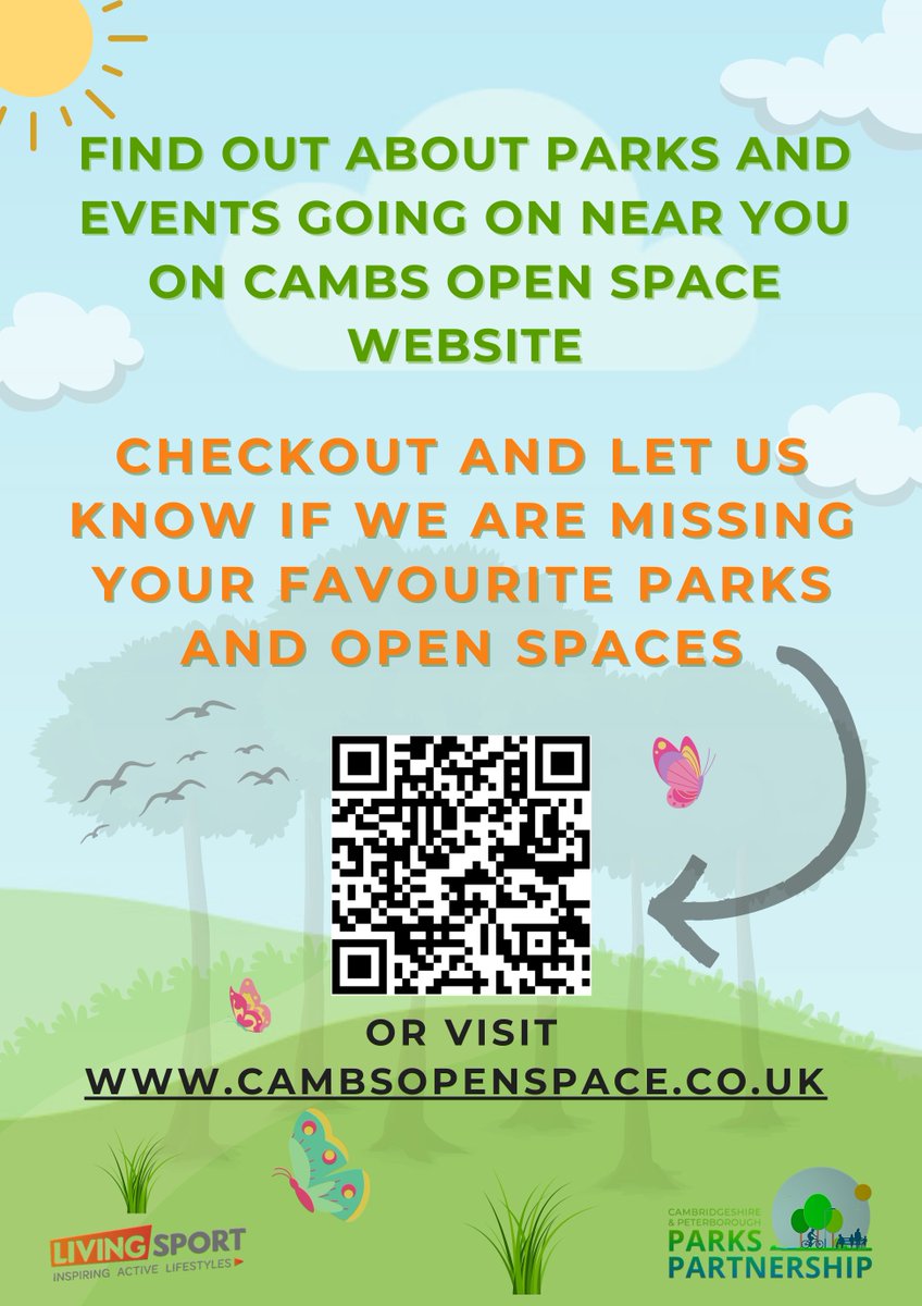 CP3_Parks's tweet photo. Find out about your local Parks and Events going on near you on Cambs Open Space website 🌳🌹🐍🐞🐰

Scan the QR code or visit  
https://t.co/zSl7qO48R4

#parks #nature #openspaces #events #activities #greenspaces #cambridgeshire #peterborough #cambridgeshirecountycouncil #ccc https://t.co/1XuTVZfxF4