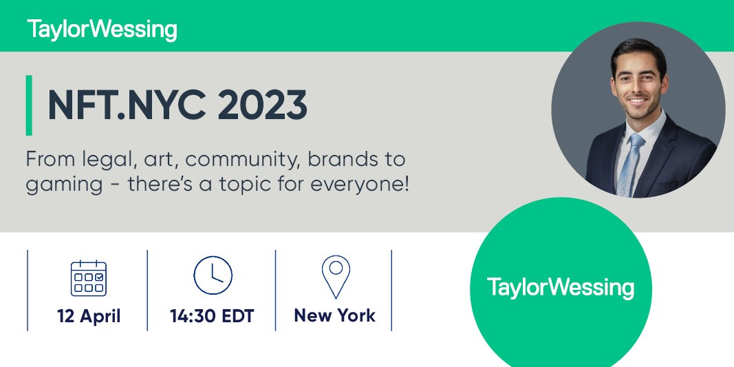Miguel Dinis Lucas is delighted to be speaking at the 2023 NFT.NYC conference on 12 April: nftnyc2023.sessionize.com/schedule

Miguel will be taking to the stage alongside other lawyers with experience in #Blockchain and #crypto-related matters.

#NFTNYC2023